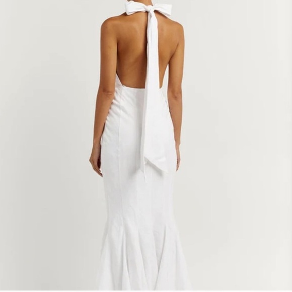 DISSH AISLE WHITE LINEN HIGH NECK DRESS size 6 medium bride bridal wedding maxi - Picture 6 of 11